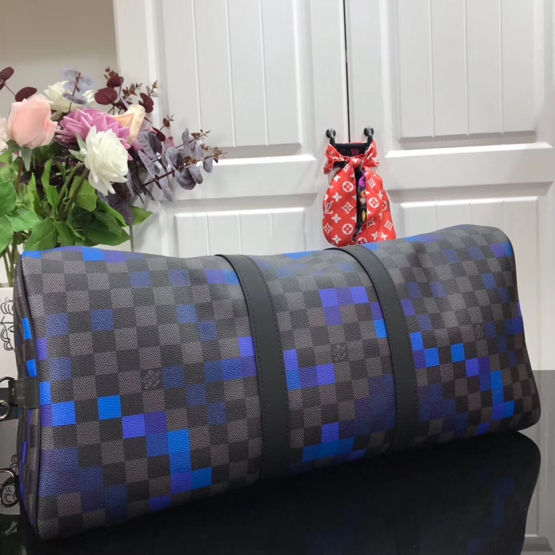 LV Limited Edition Damier Graphite Pixel Keepall Bandoulière 50 duffel bag.