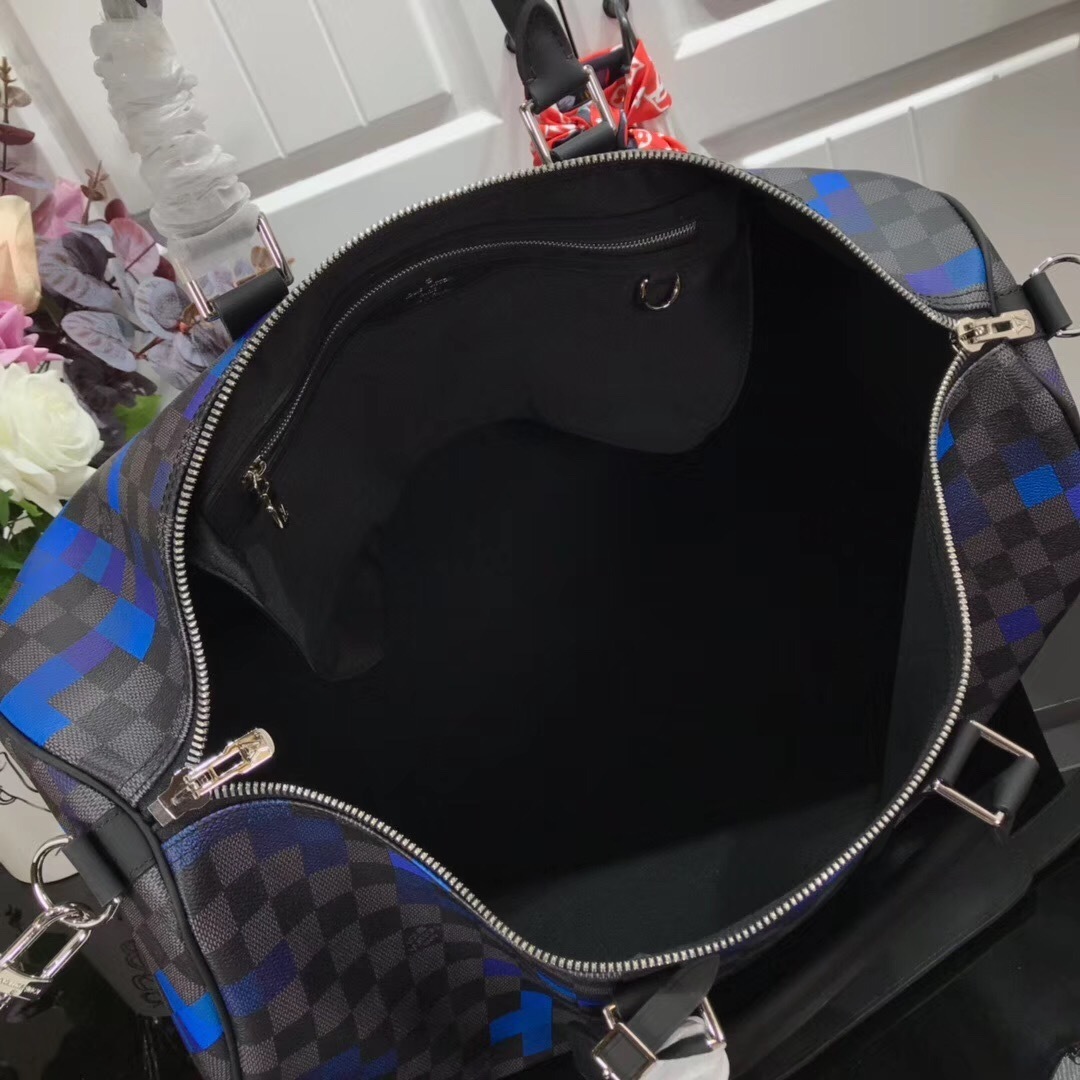 LV Limited Edition Damier Graphite Pixel Keepall Bandoulière 50 duffel bag.