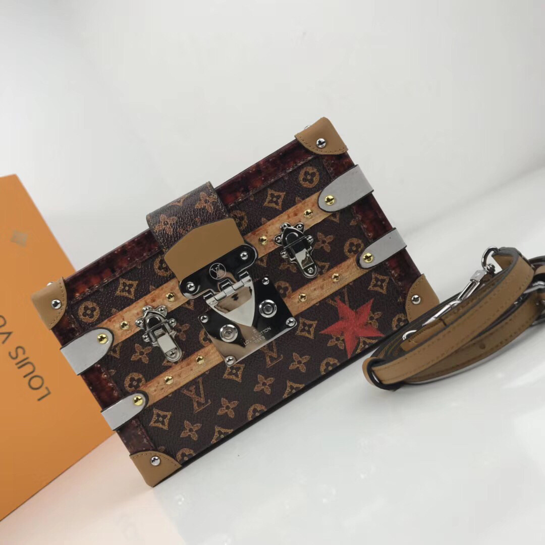 LV Petite Malle Time Trunk handbag made from transformed canvas and leather.