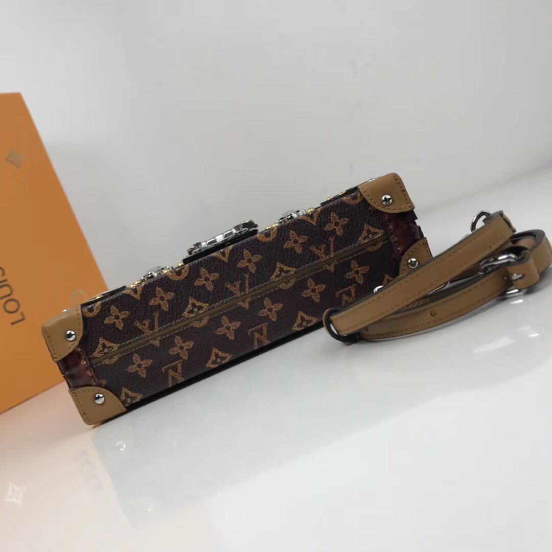 LV Petite Malle Time Trunk handbag made from transformed canvas and leather.
