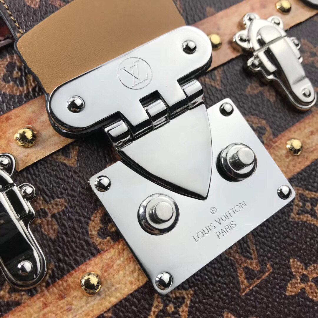 LV Petite Malle Time Trunk handbag made from transformed canvas and leather.
