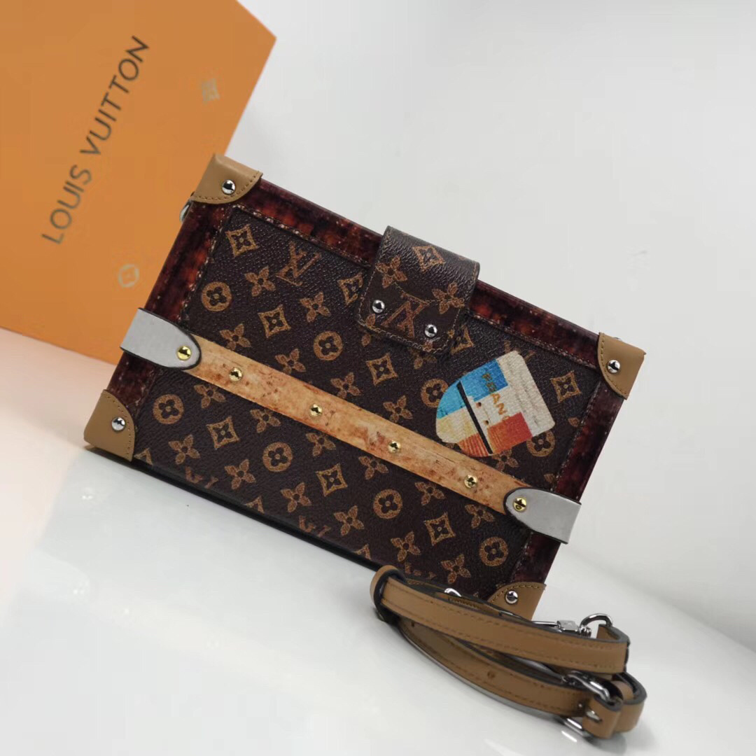 LV Petite Malle Time Trunk handbag made from transformed canvas and leather.