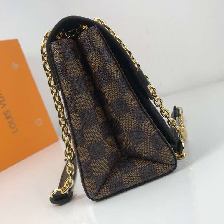 LV Vavin PM bag in Damier Ebene canvas with black leather trim.