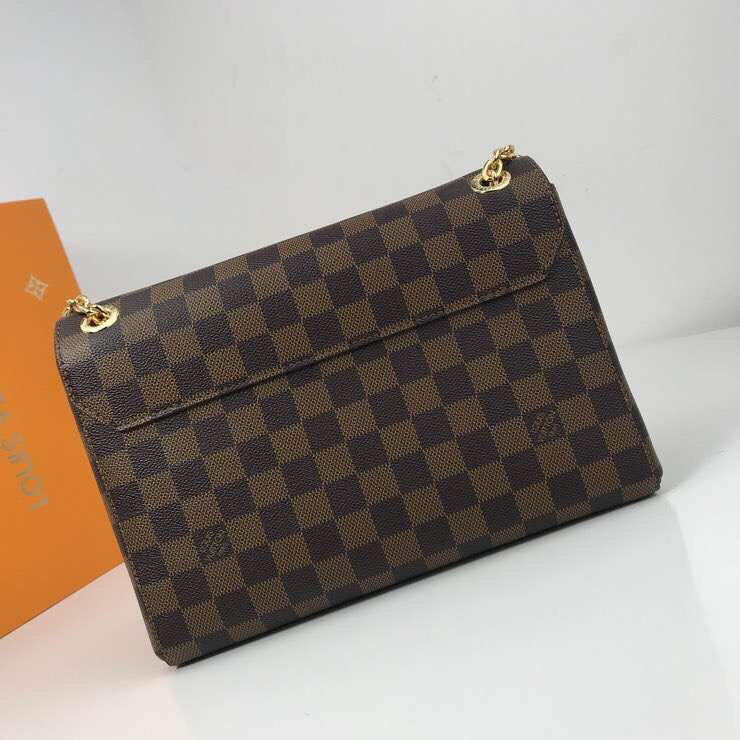 LV Vavin PM bag in Damier Ebene canvas with black leather trim.