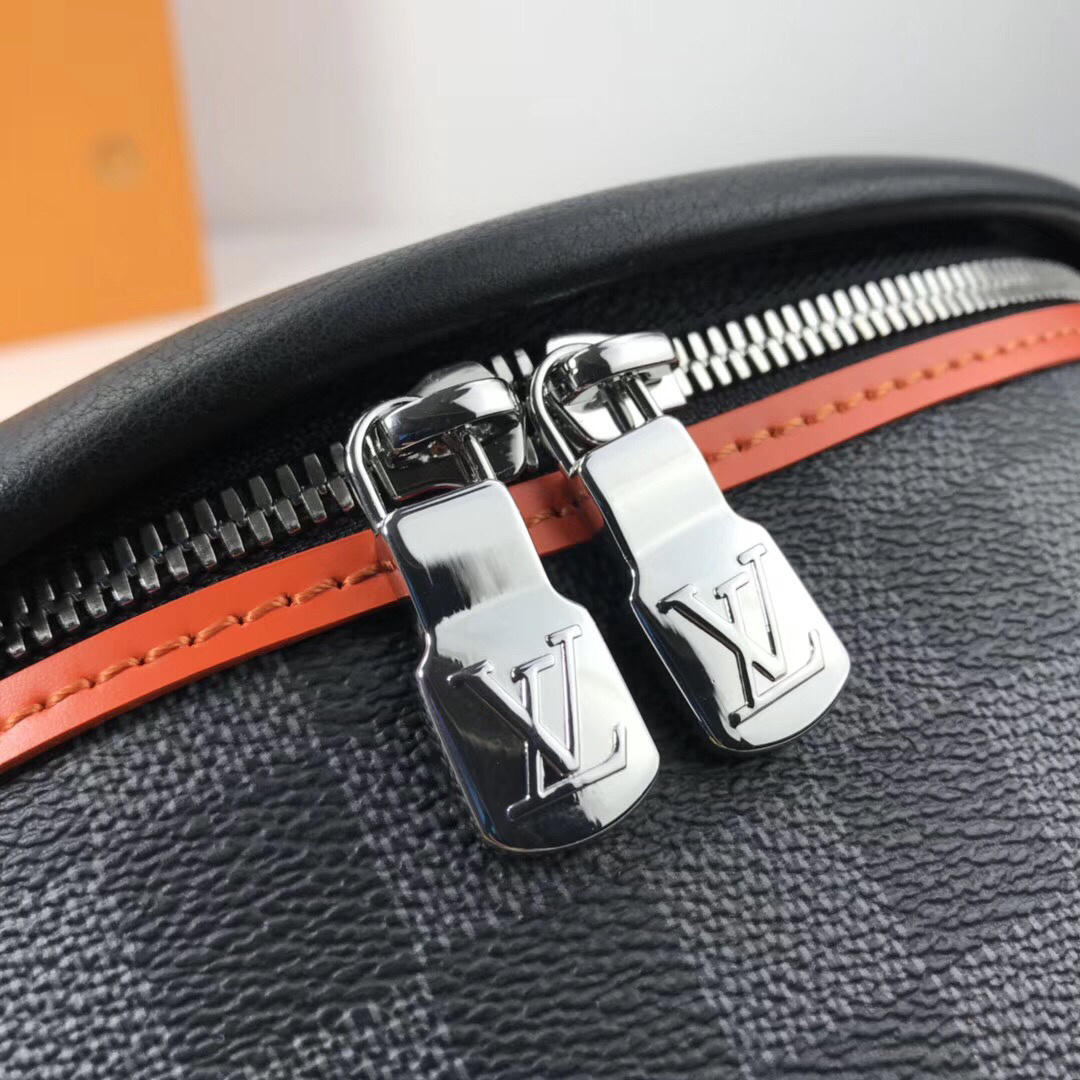 LV Discovery Bumbag, specifically the Limited Edition Damier Cobalt Race model featuring orange accents.