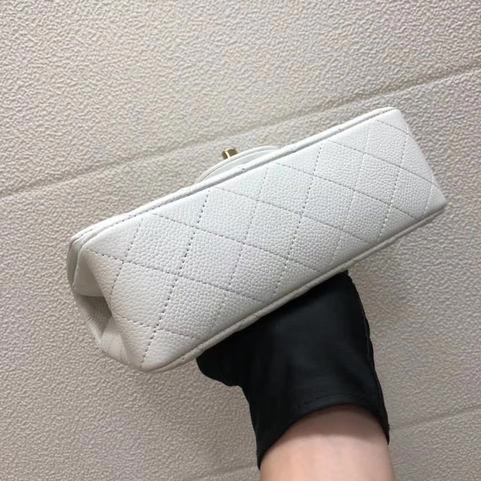 Chanel Small Classic Flap handbag in white quilted caviar leather