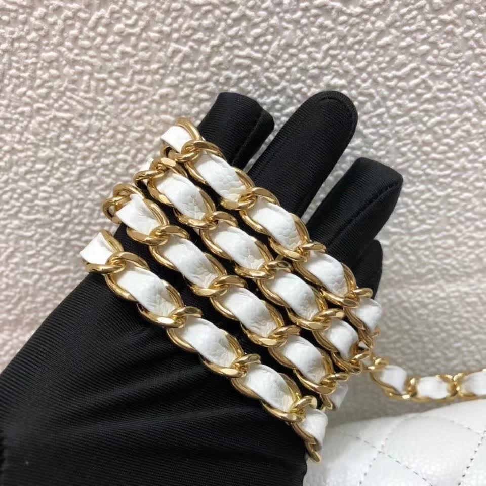 Chanel Small Classic Flap handbag in white quilted caviar leather