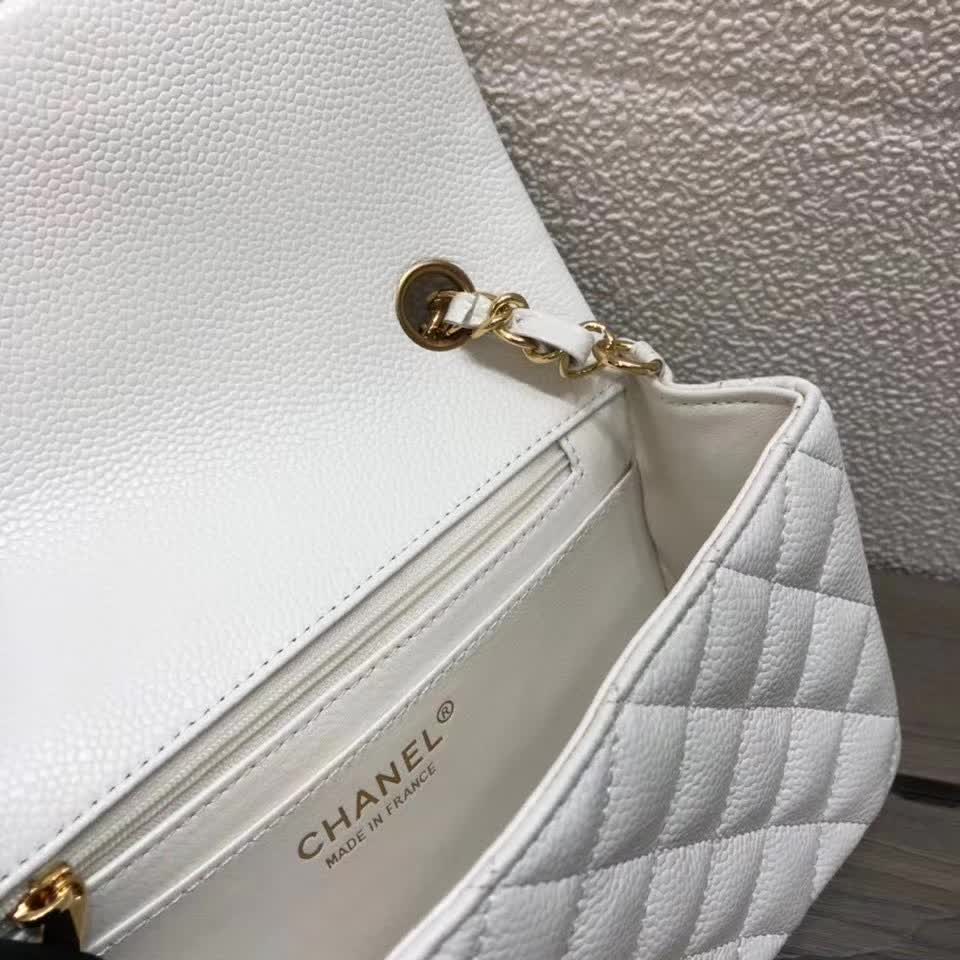 Chanel Small Classic Flap handbag in white quilted caviar leather