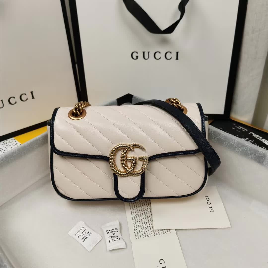 Gucci Small GG Marmont Shoulder Bag in white and dark blue