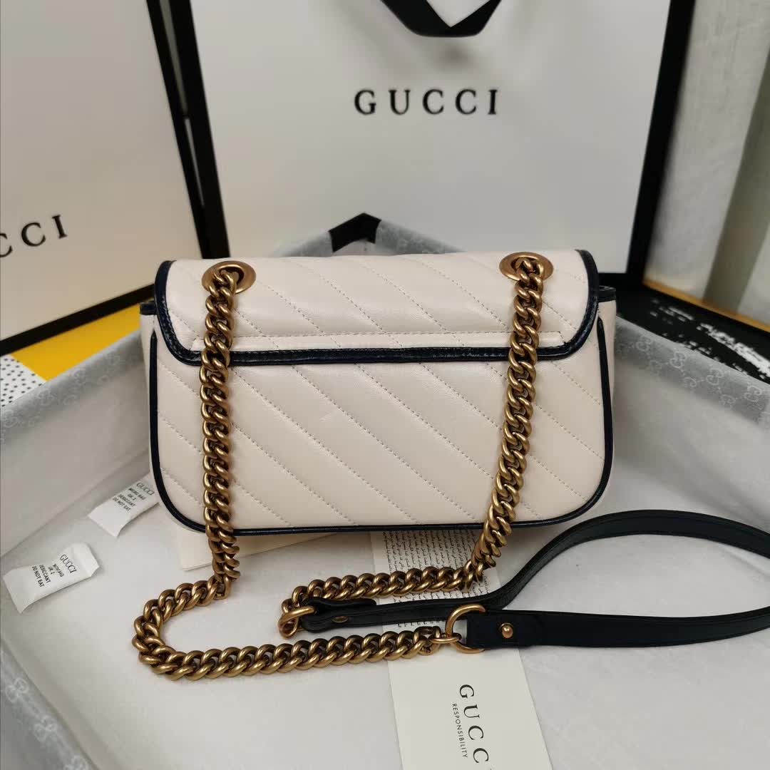 Gucci Small GG Marmont Shoulder Bag in white and dark blue