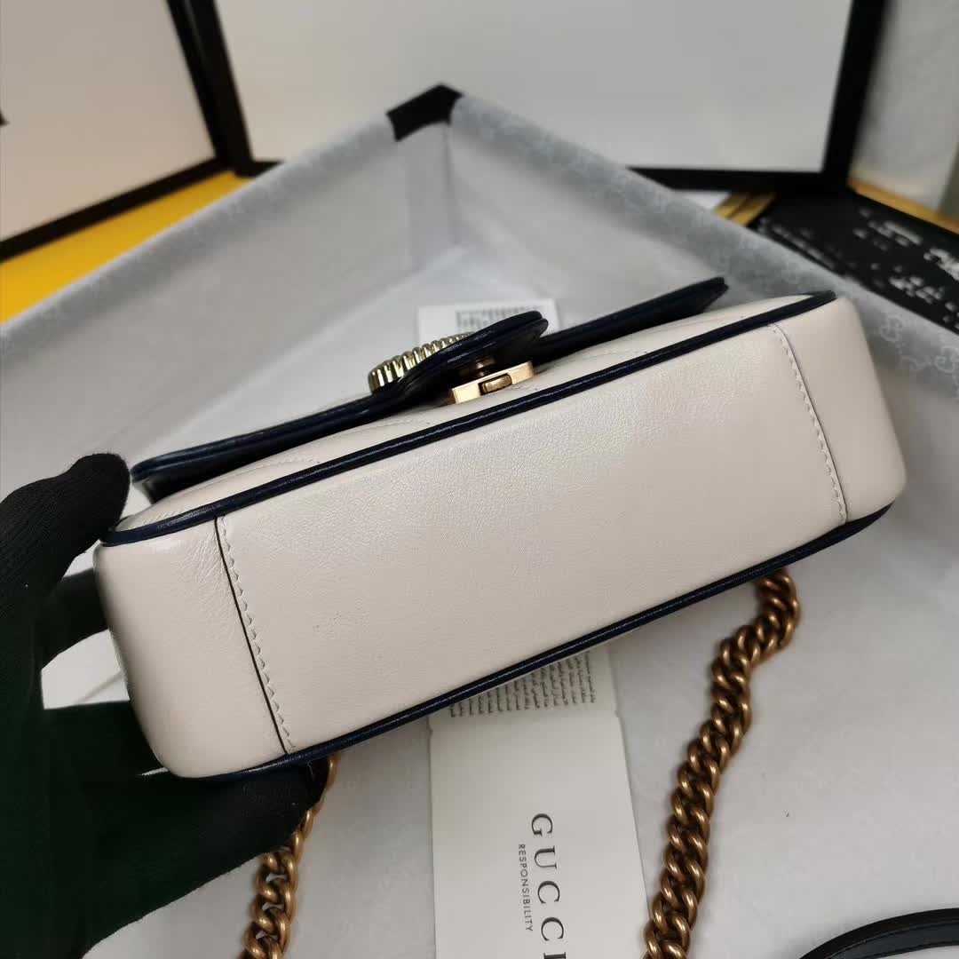 Gucci Small GG Marmont Shoulder Bag in white and dark blue