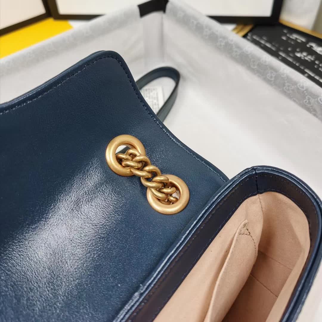 Gucci Small GG Marmont Shoulder Bag in white and dark blue