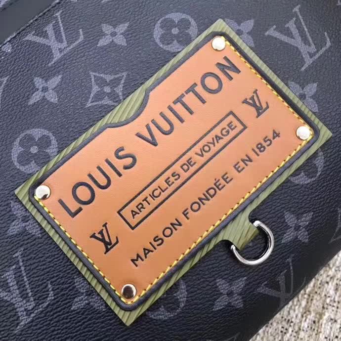 LV Discovery Backpack featuring the Monogram Eclipse canvas and a Gaston Labels leather patch