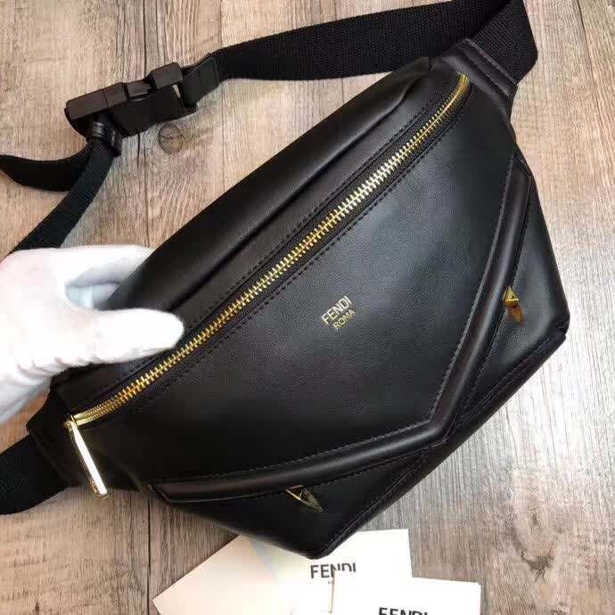 Fendi black buffed calfskin waist bag
