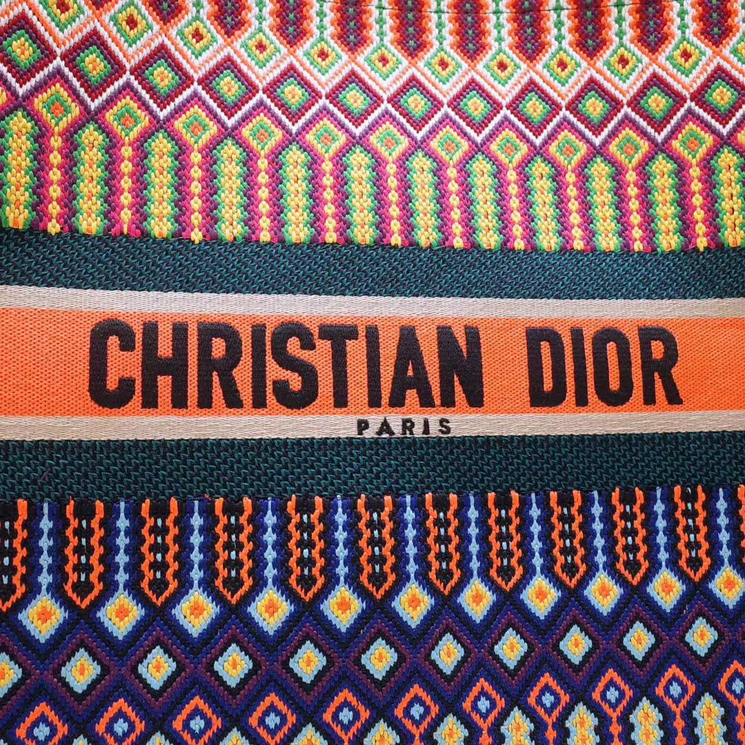 Christian Dior Large Book Tote Bag in orange and multicolor embroidered canvas