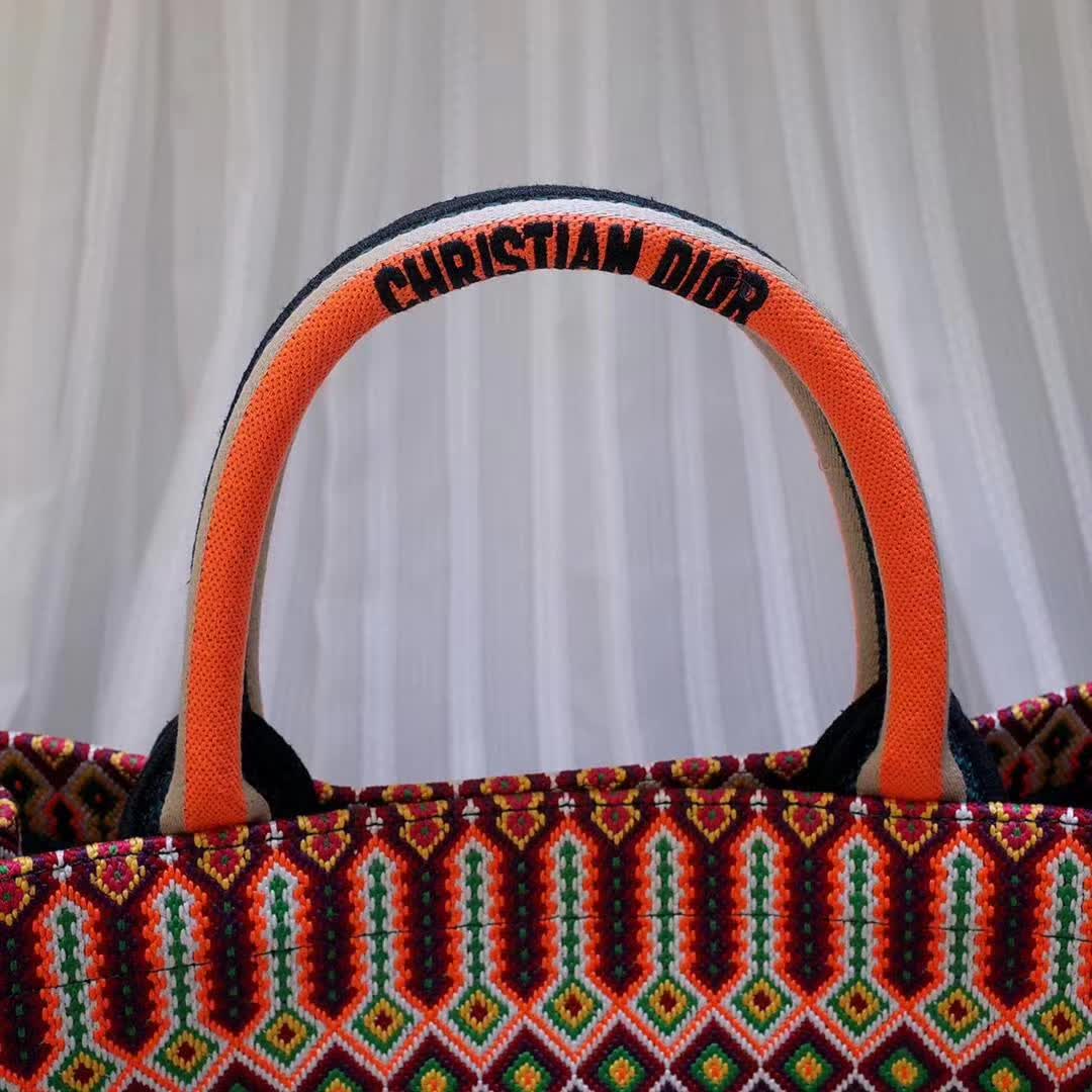 Christian Dior Large Book Tote Bag in orange and multicolor embroidered canvas