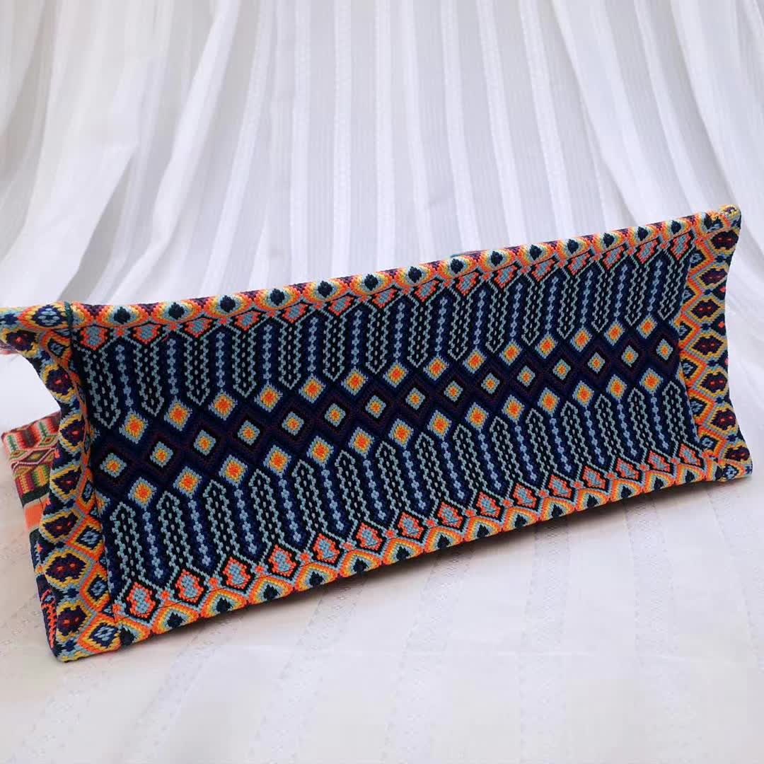 Christian Dior Large Book Tote Bag in orange and multicolor embroidered canvas