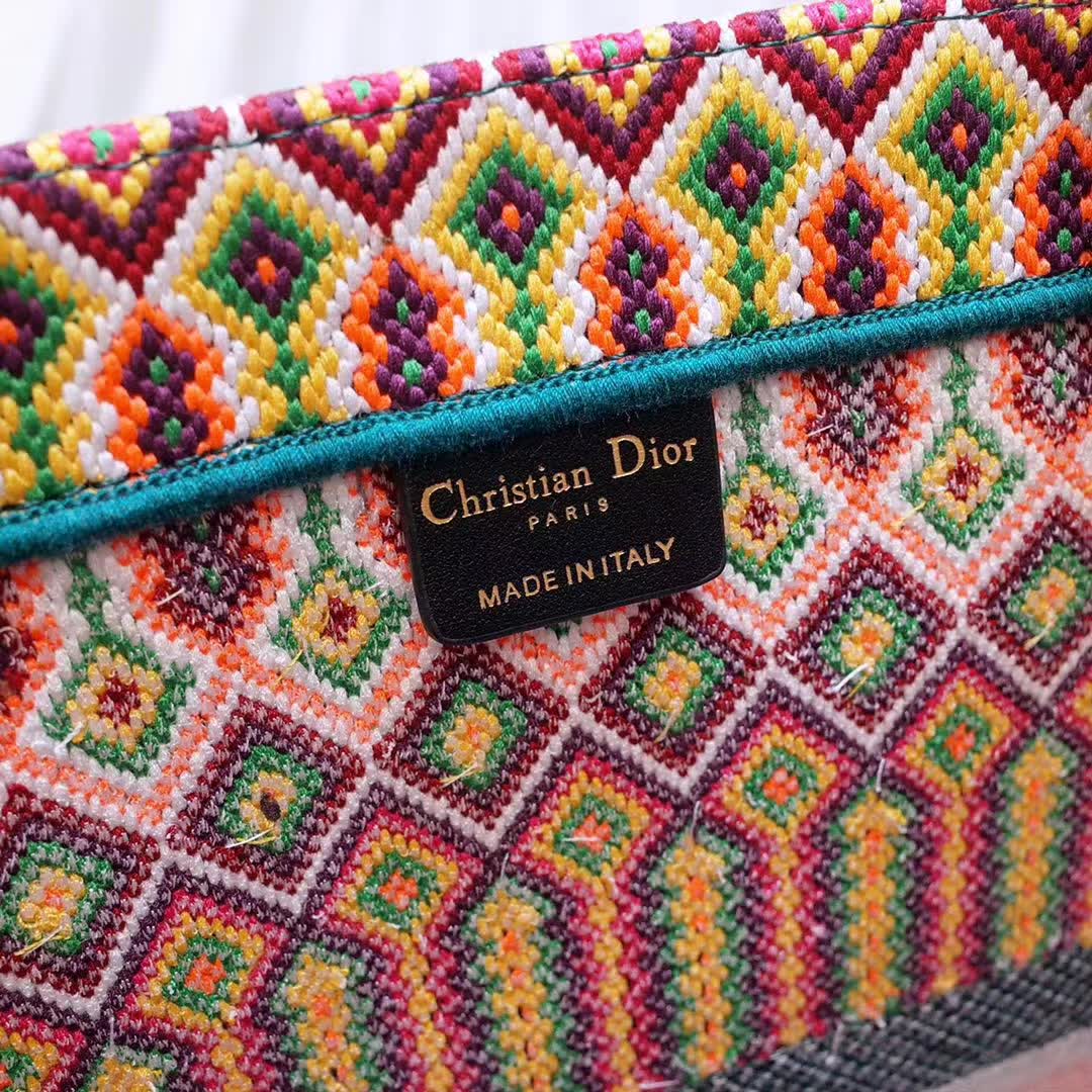 Christian Dior Large Book Tote Bag in orange and multicolor embroidered canvas