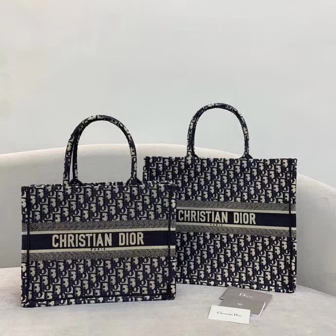 Christian Dior Book Tote in the navy blue Oblique jacquard canvas