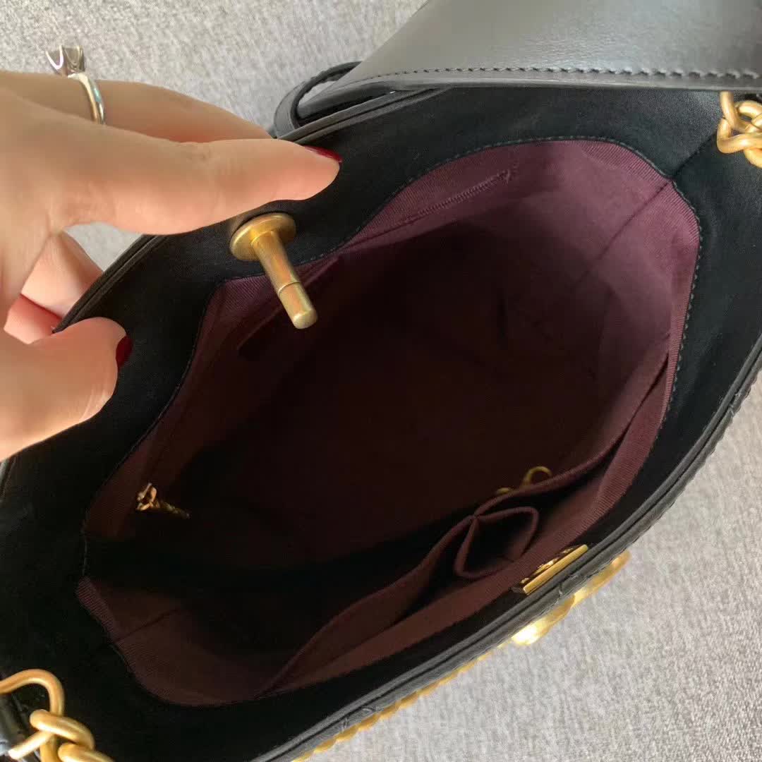 Chanel Button Up Hobo bag in quilted black calfskin leather with gold-tone hardware