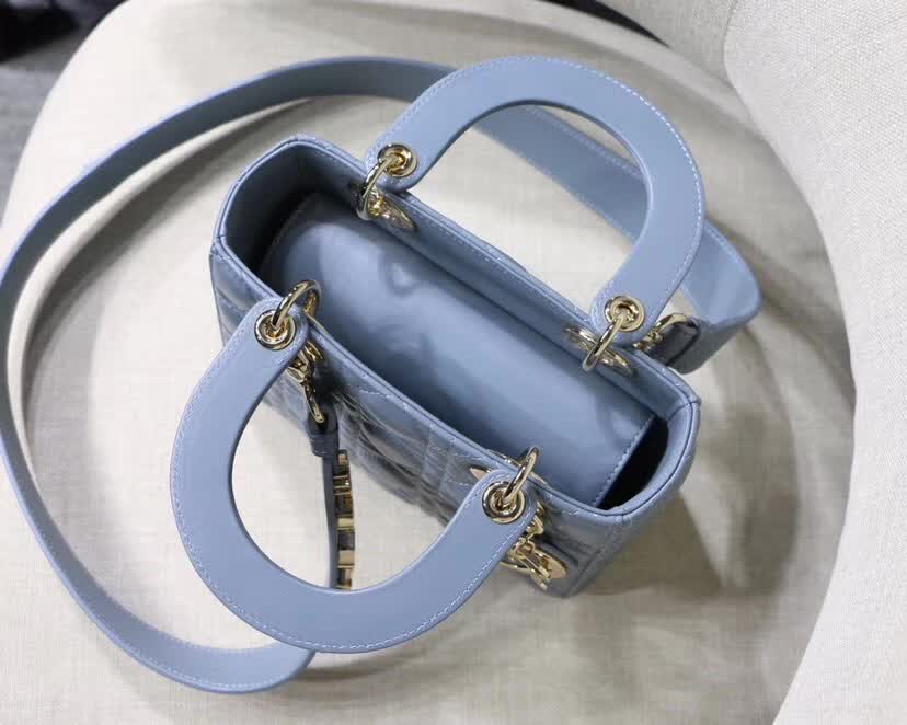 Dior Lady Dior bag blue Cannage lambskin and silver-finish metal charms