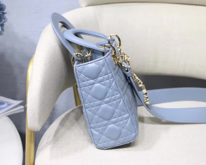 Dior Lady Dior bag blue Cannage lambskin and silver-finish metal charms