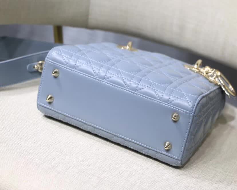 Dior Lady Dior bag blue Cannage lambskin and silver-finish metal charms