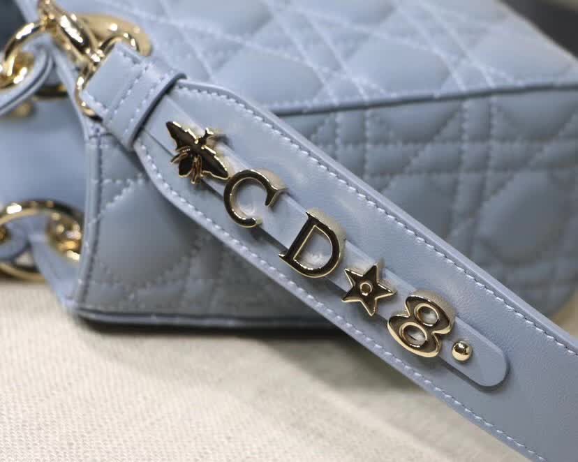 Dior Lady Dior bag blue Cannage lambskin and silver-finish metal charms