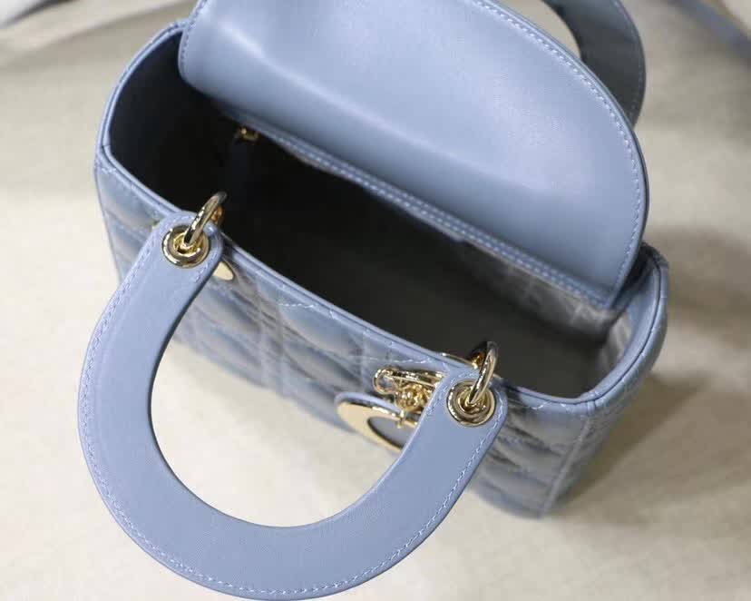 Dior Lady Dior bag blue Cannage lambskin and silver-finish metal charms