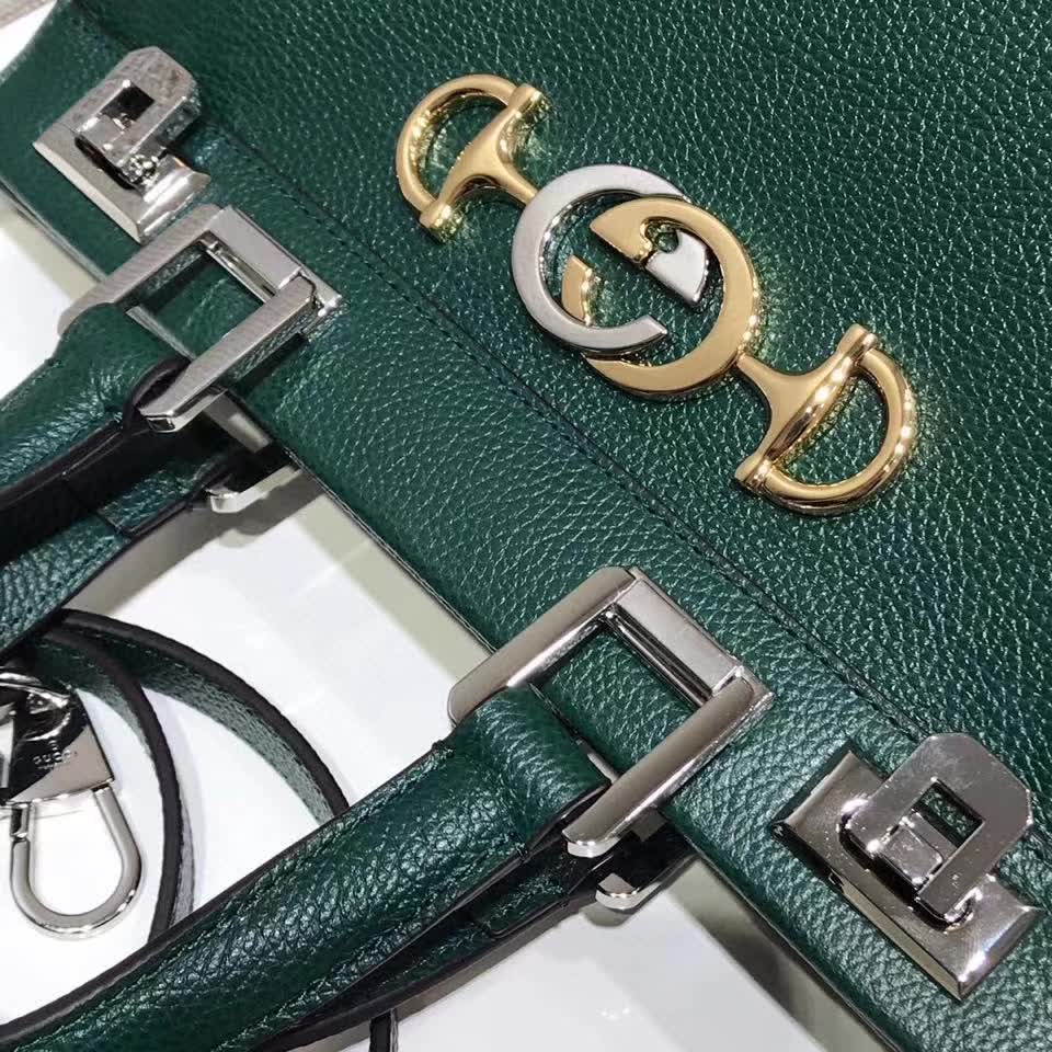 Gucci Grainy Calfskin Small Zumi Top Handle Bag dark green grainy calfskin leather
