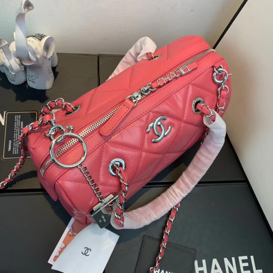 Chanel Pink Quilted Calfskin Leather Bowling Bag