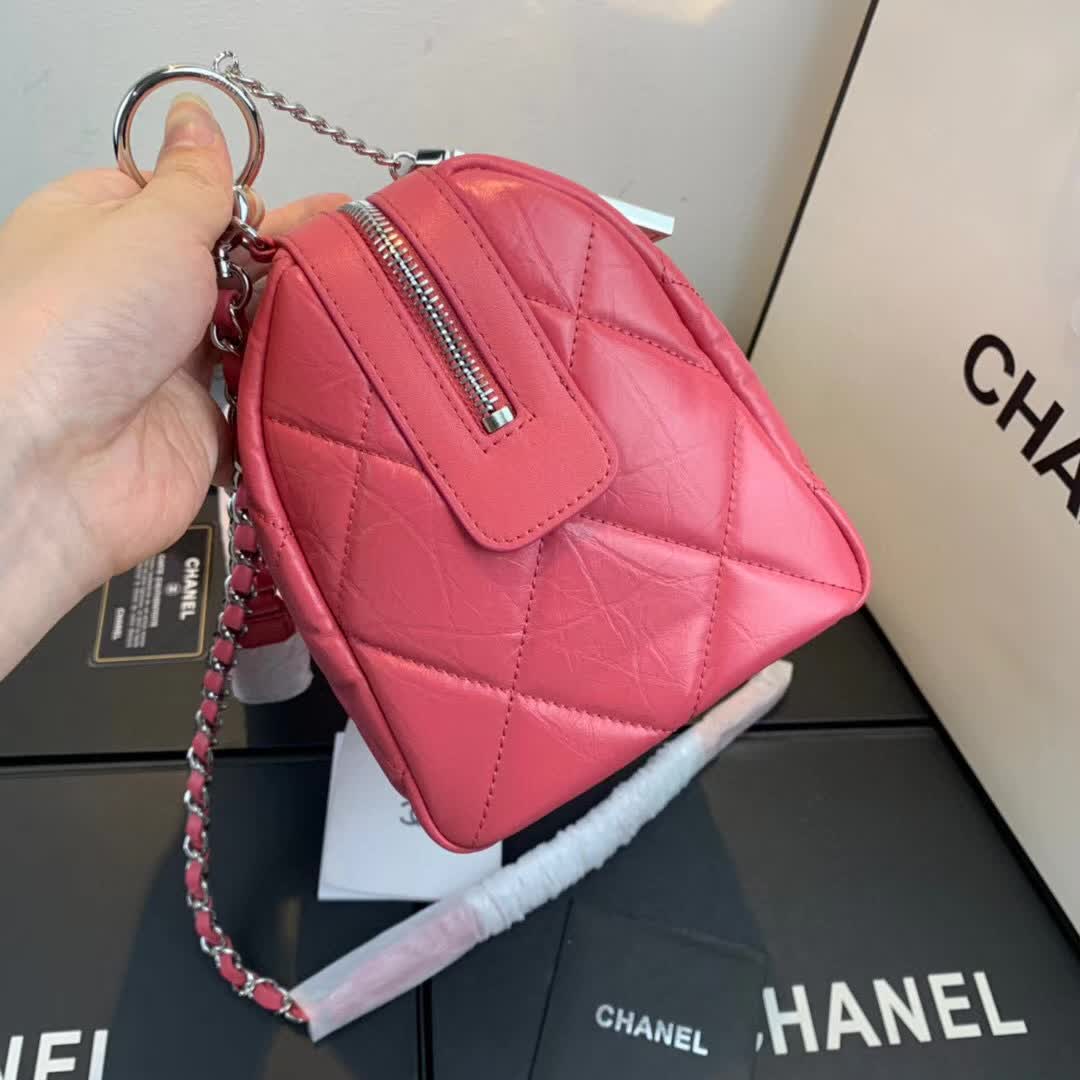 Chanel Pink Quilted Calfskin Leather Bowling Bag