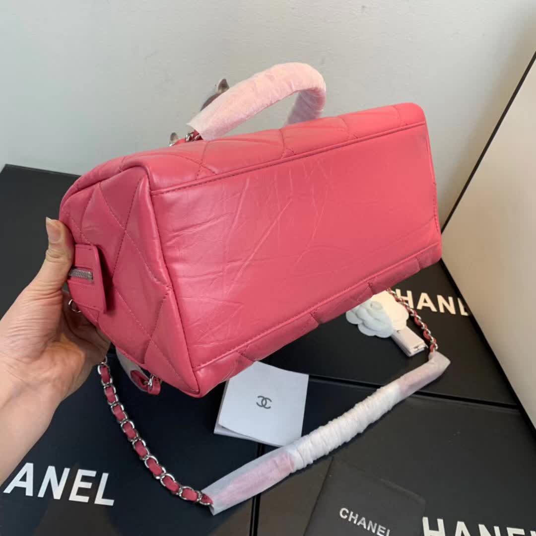 Chanel Pink Quilted Calfskin Leather Bowling Bag