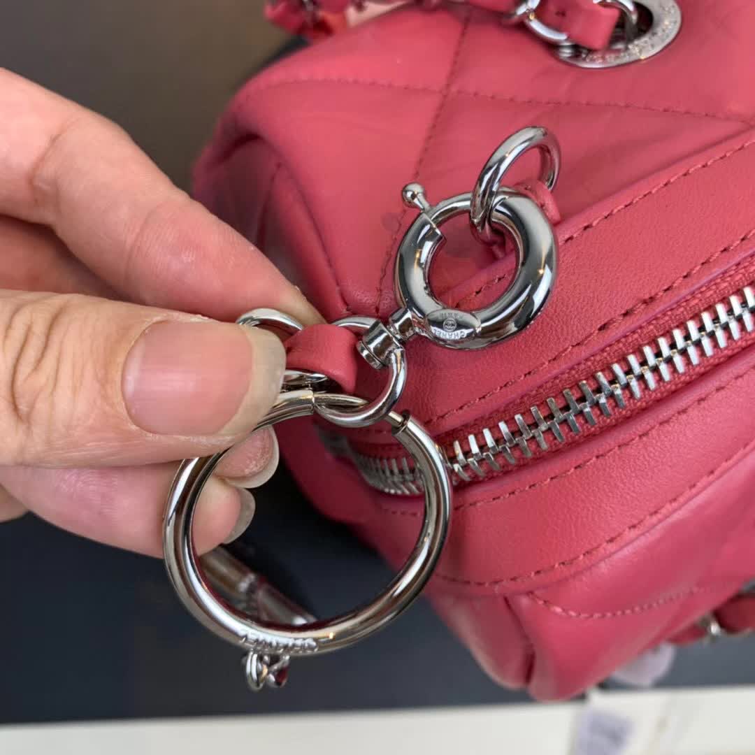 Chanel Pink Quilted Calfskin Leather Bowling Bag