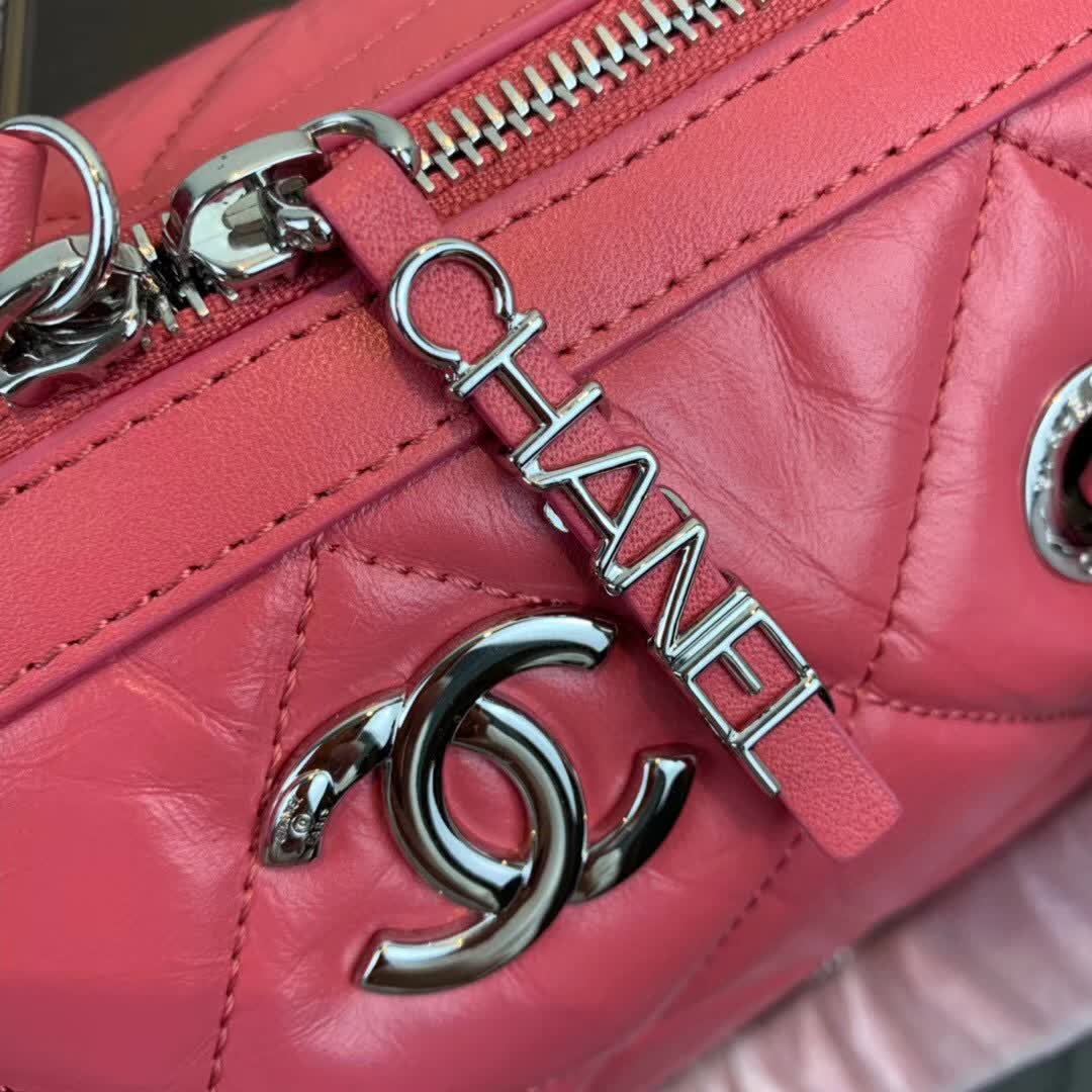 Chanel Pink Quilted Calfskin Leather Bowling Bag