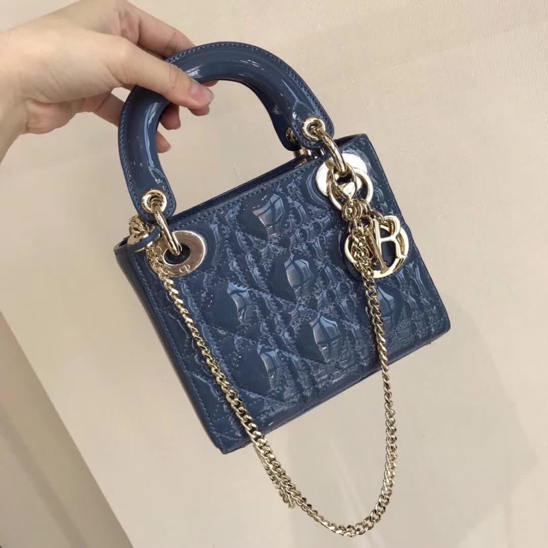 Dior Lady Dior Mini blue patent calfskin