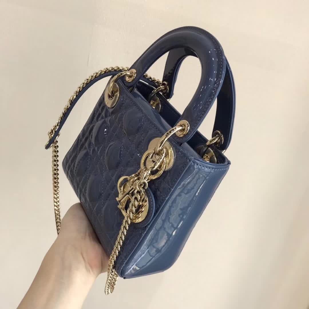 Dior Lady Dior Mini blue patent calfskin