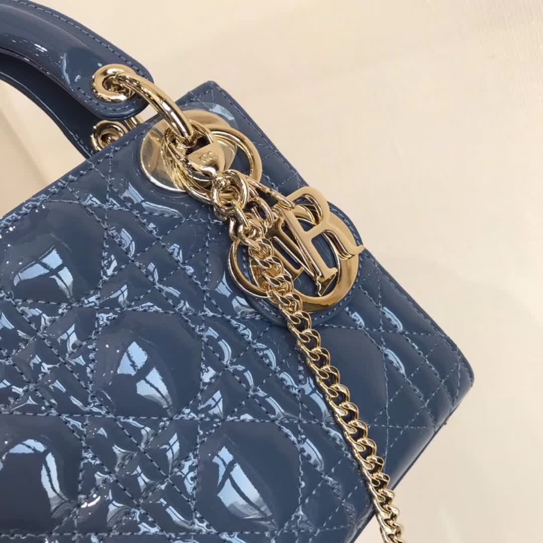 Dior Lady Dior Mini blue patent calfskin