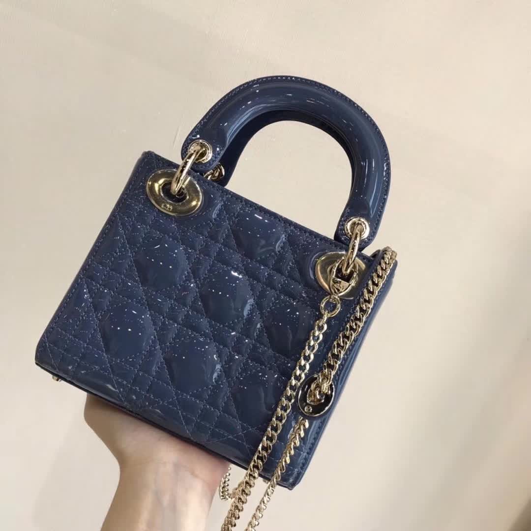 Dior Lady Dior Mini blue patent calfskin