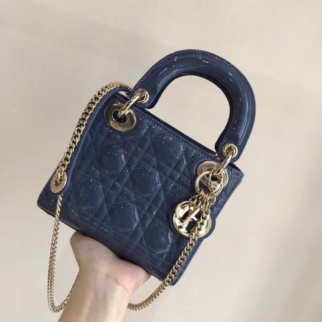 Dior Lady Dior Mini blue patent calfskin