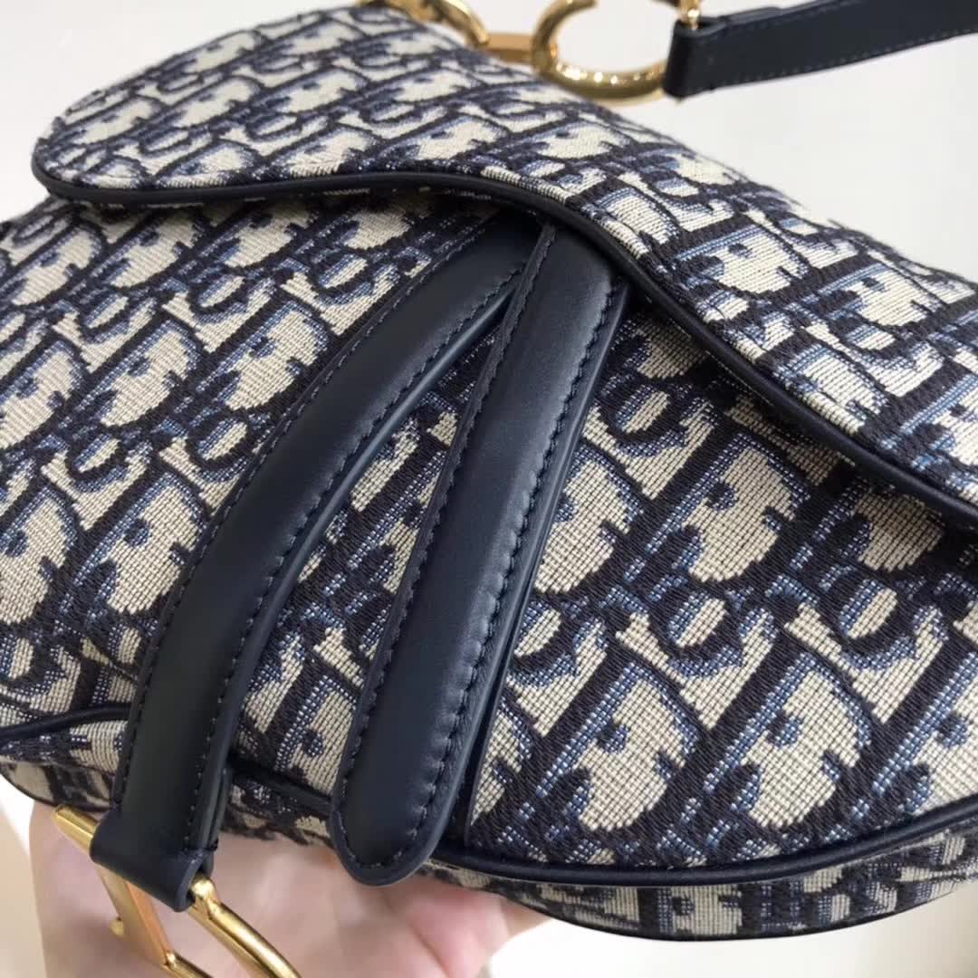 Dior Saddle Bag in blue Oblique jacquard