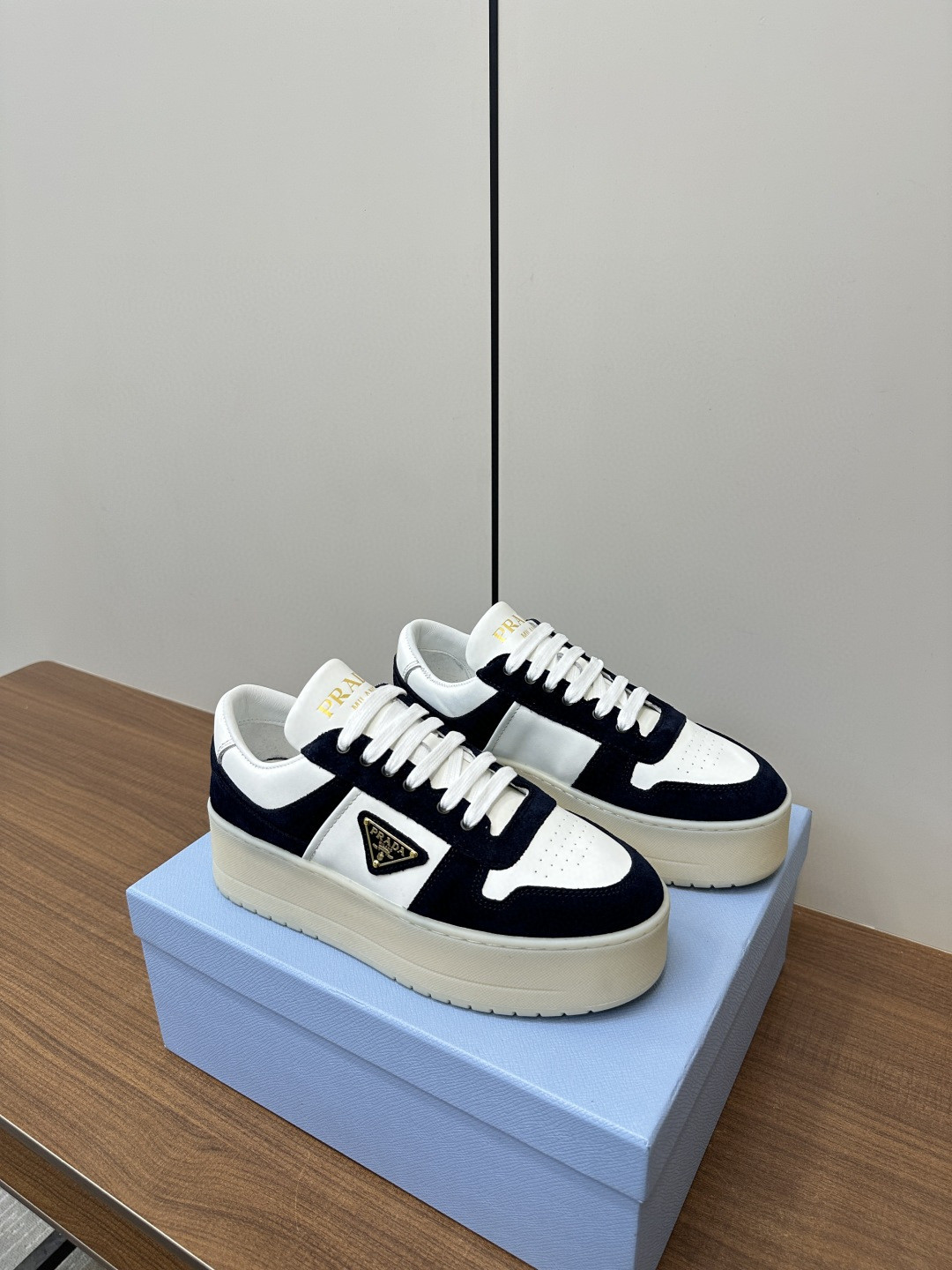 Prada Women's Downtown Bold Nappa Leather and Suede Sneakers