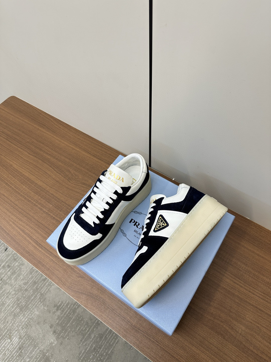 Prada Women's Downtown Bold Nappa Leather and Suede Sneakers