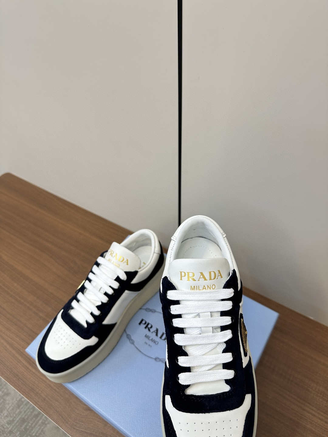Prada Women's Downtown Bold Nappa Leather and Suede Sneakers