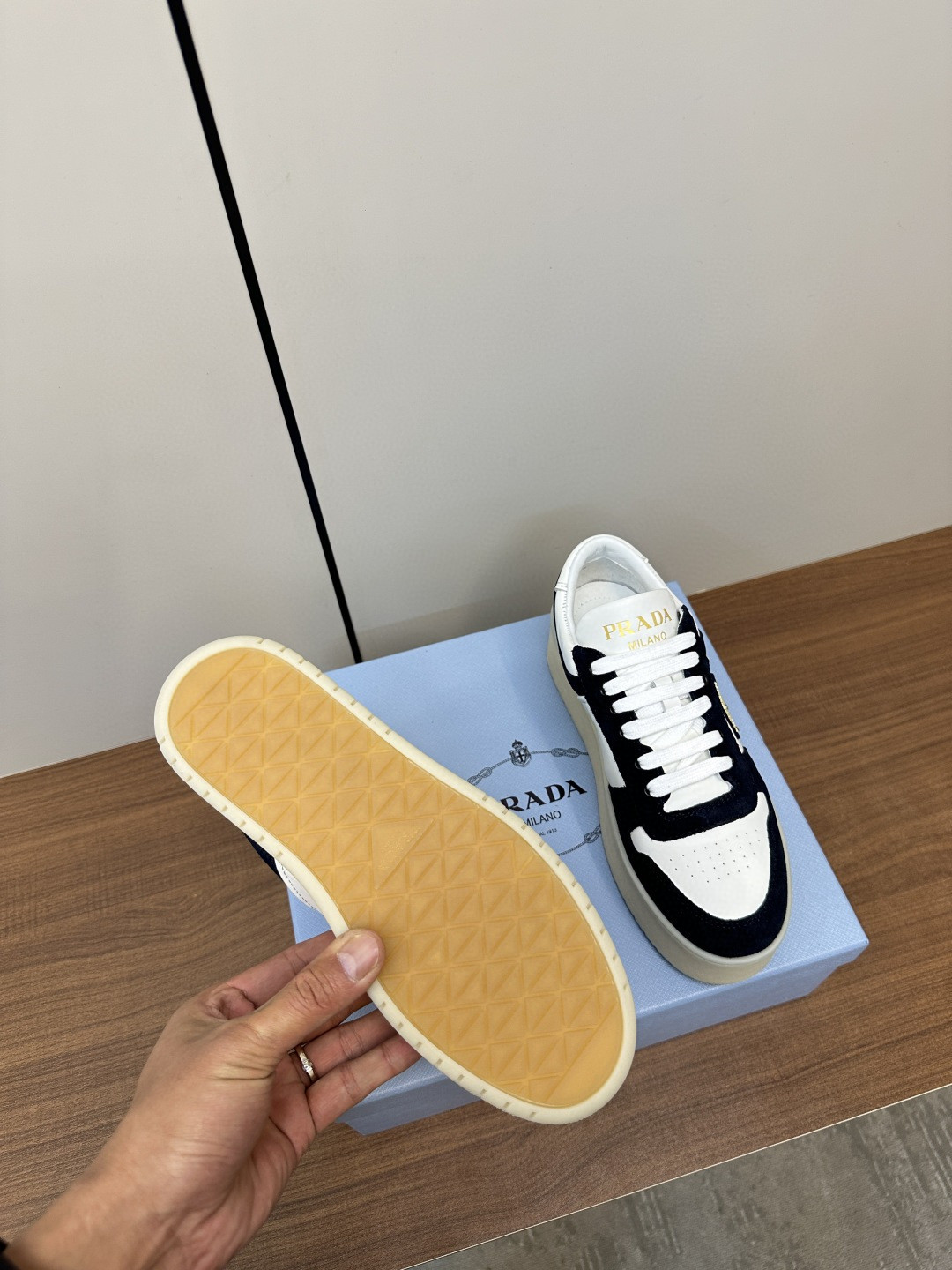 Prada Women's Downtown Bold Nappa Leather and Suede Sneakers