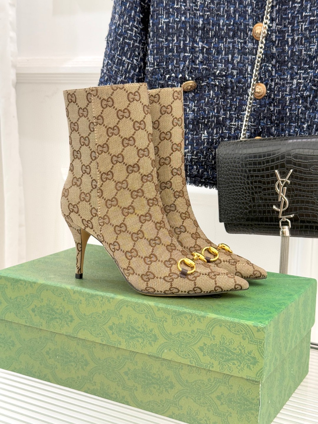 Gucci Women's Bombshell boots in beige GG canvas