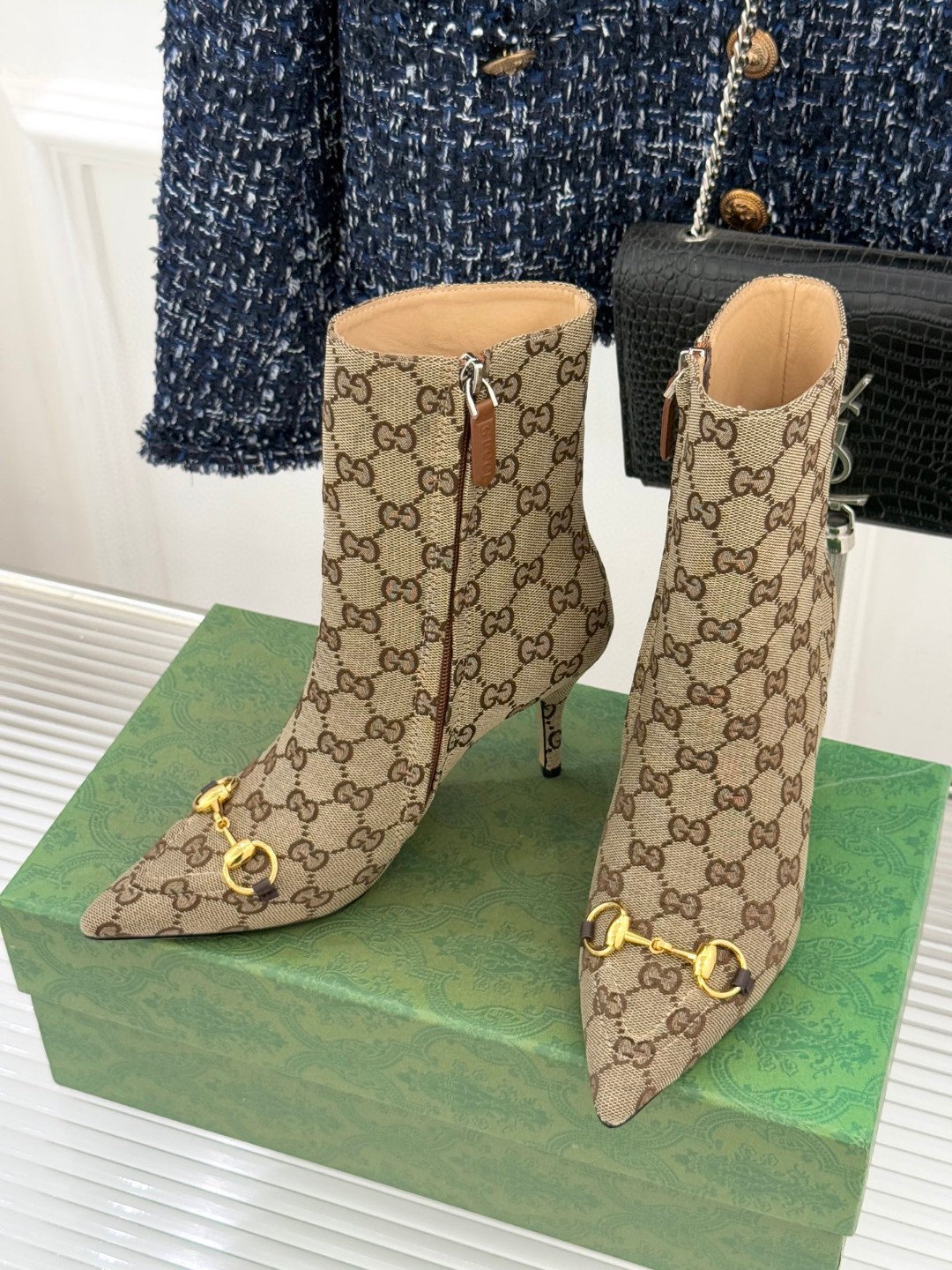 Gucci Women's Bombshell boots in beige GG canvas