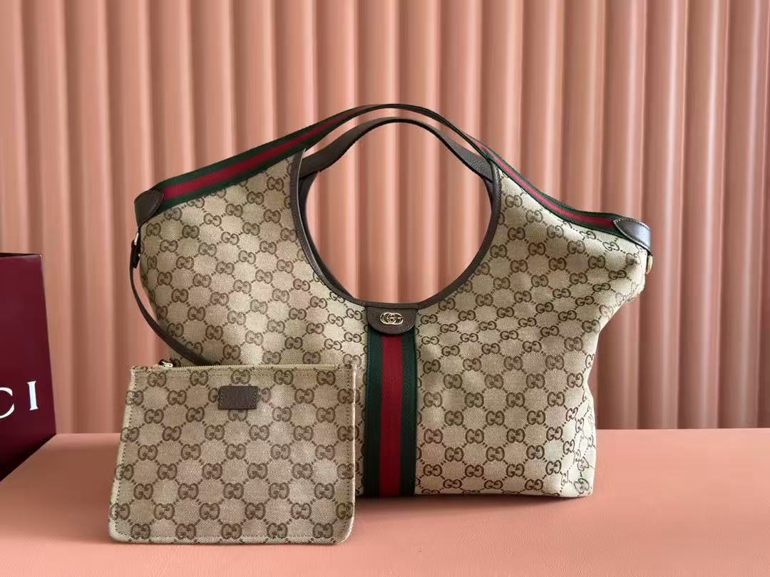 Gucci Giglio Large Tote Bag made from logo-jacquard canvas with signature Web trim.