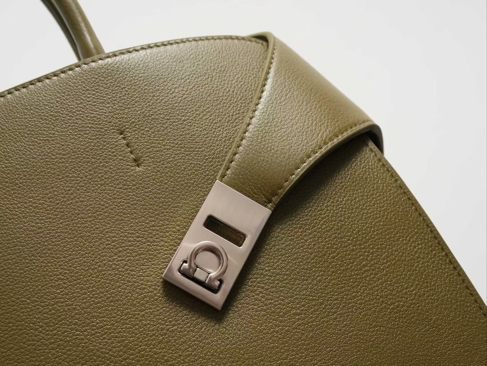 Ferragamo Hug Soft Bicolor Leather Shoulder Bag in moss green Black