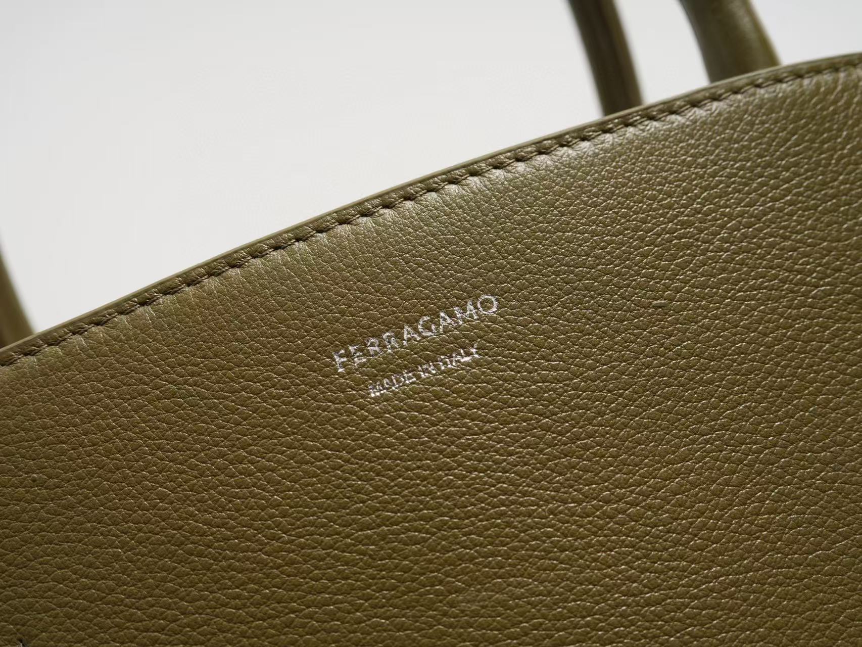 Ferragamo Hug Soft Bicolor Leather Shoulder Bag in moss green Black